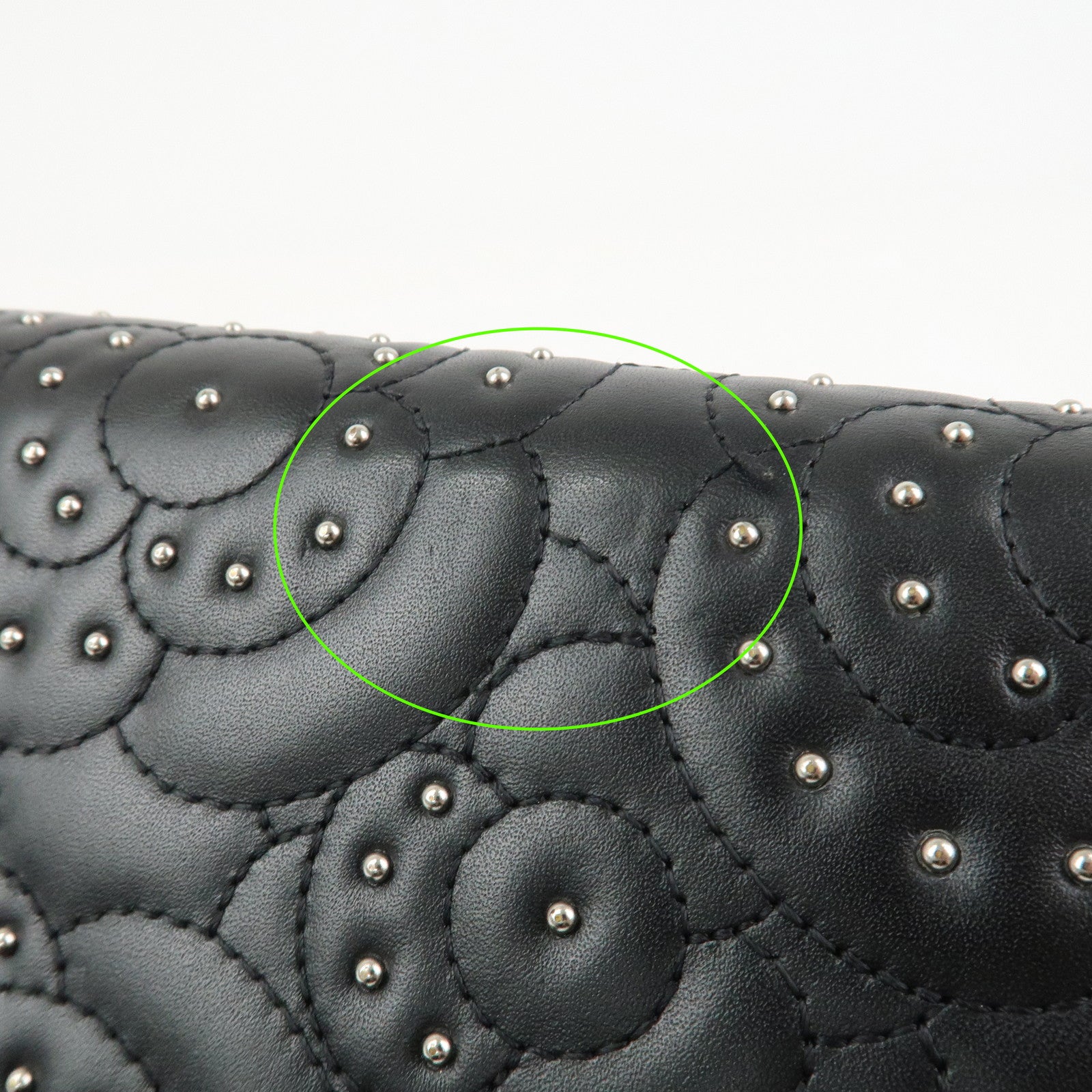 CHANEL Camellia Leather Long Wallet Black Silver Studs A82283