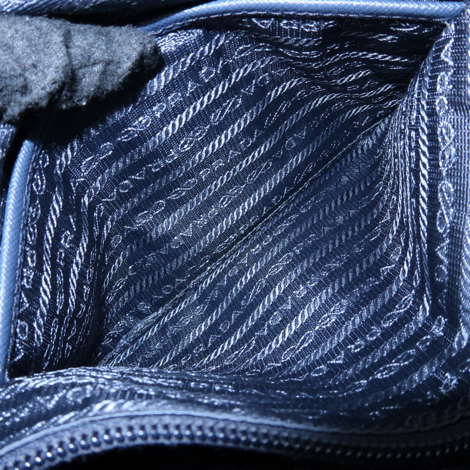 PRADA Triangle Logo Nylon Saffiano Leather Shoulder Bag Navy