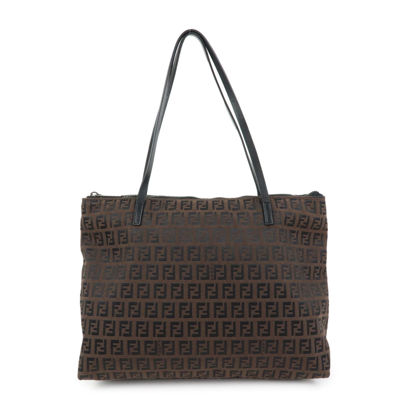 FENDI Zucchino Canvas Leather Tote Bag Shoulder Bag Brown 8BH023