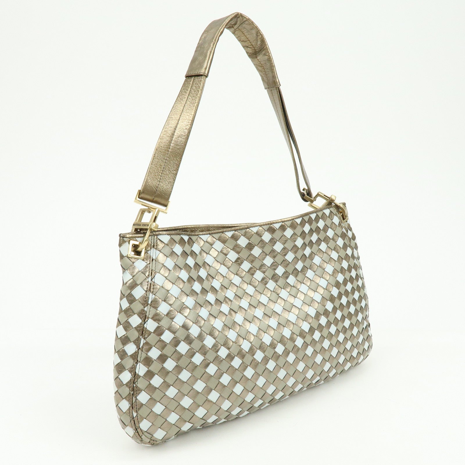 BOTTEGA VENETA Intrecciato Leather Shoulder Bag Gold Blue 101001