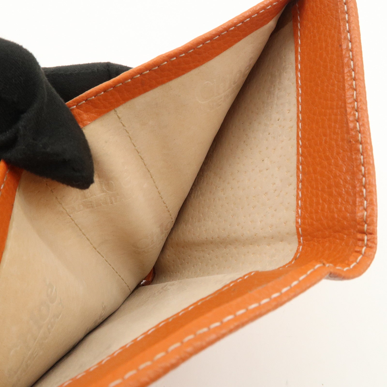 Chloe Leather Tri-fold Compact Wallet Studs Orange