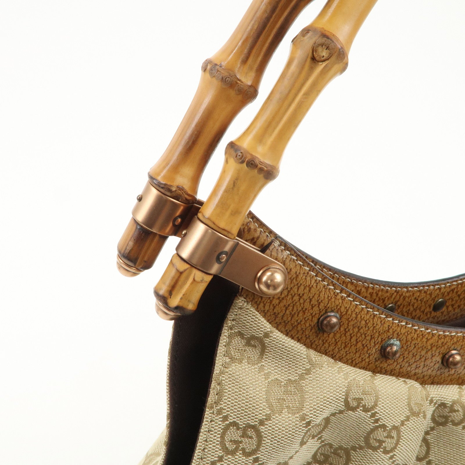 GUCCI Bamboo GG Canvas Shoulder Bag Hand Bag Beige 124293