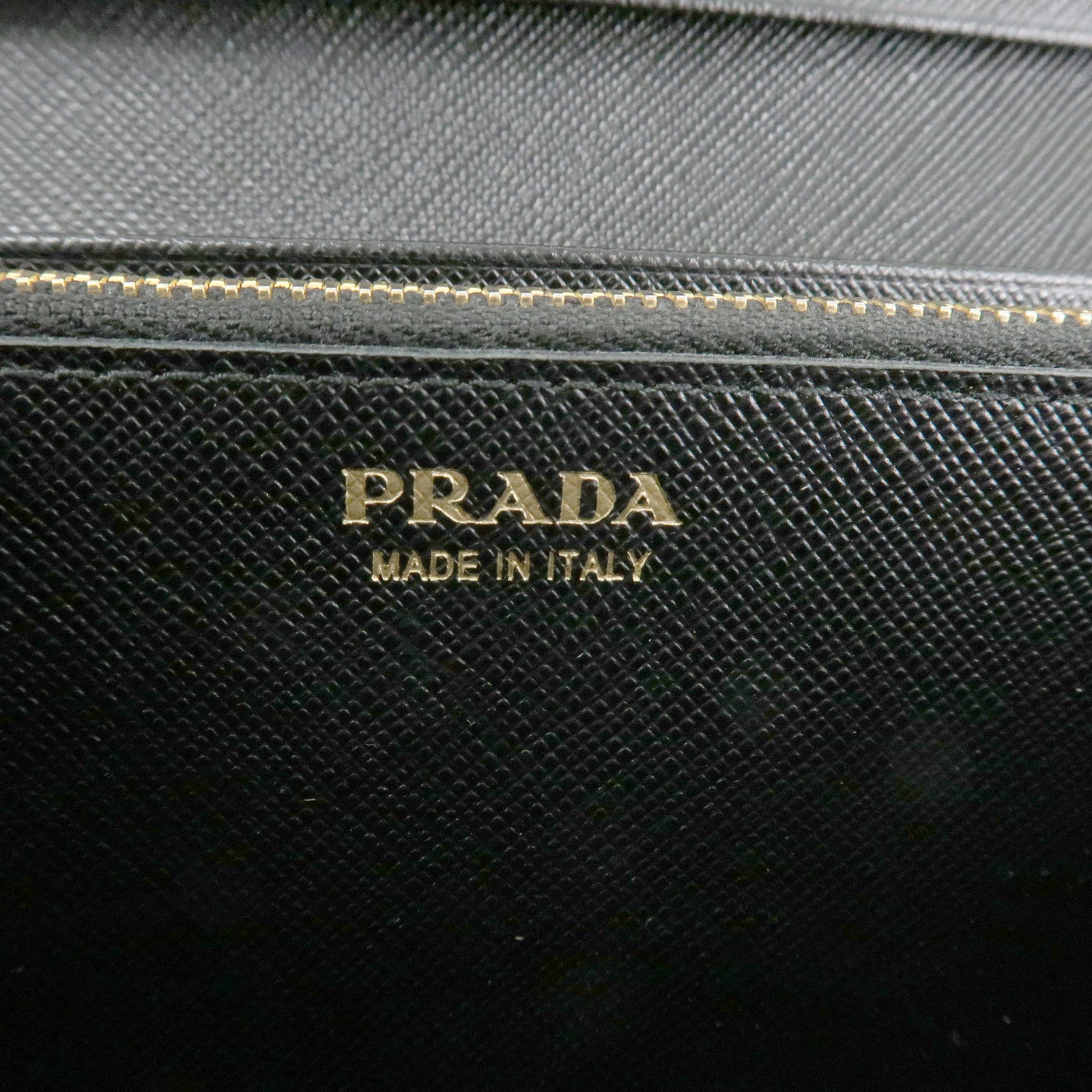 PRADA Saffiano Leather Flap Bi-Fold Long Wallet Black Gold 1MH132 Used