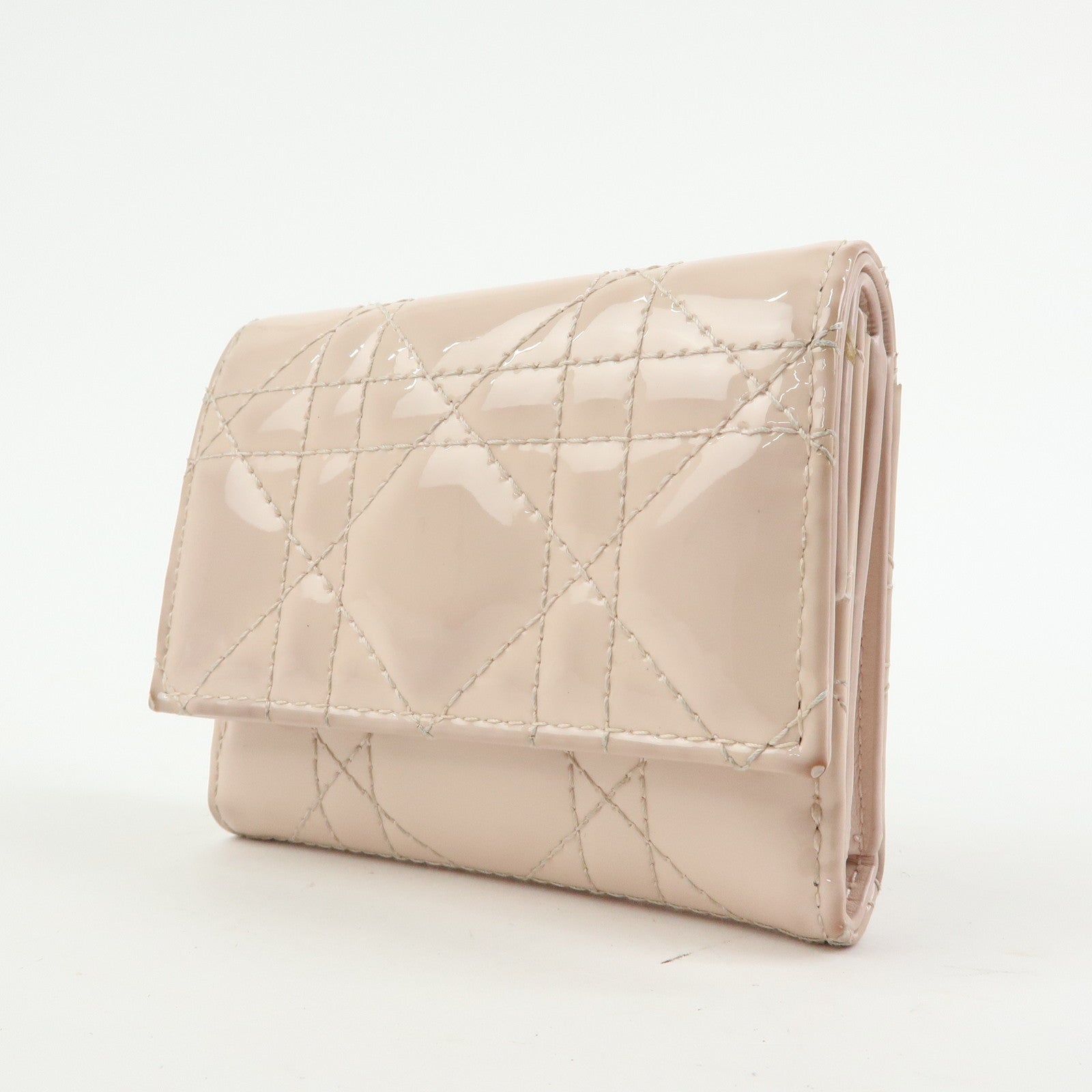 Christian Dior Lady Dior Cannage Patent Leather Lotus Wallet Pink