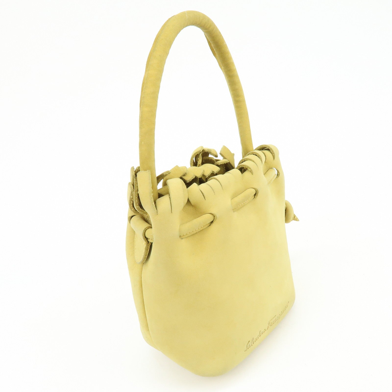 Ferragamo Suede Small Drawstring Hand Bag Yellow