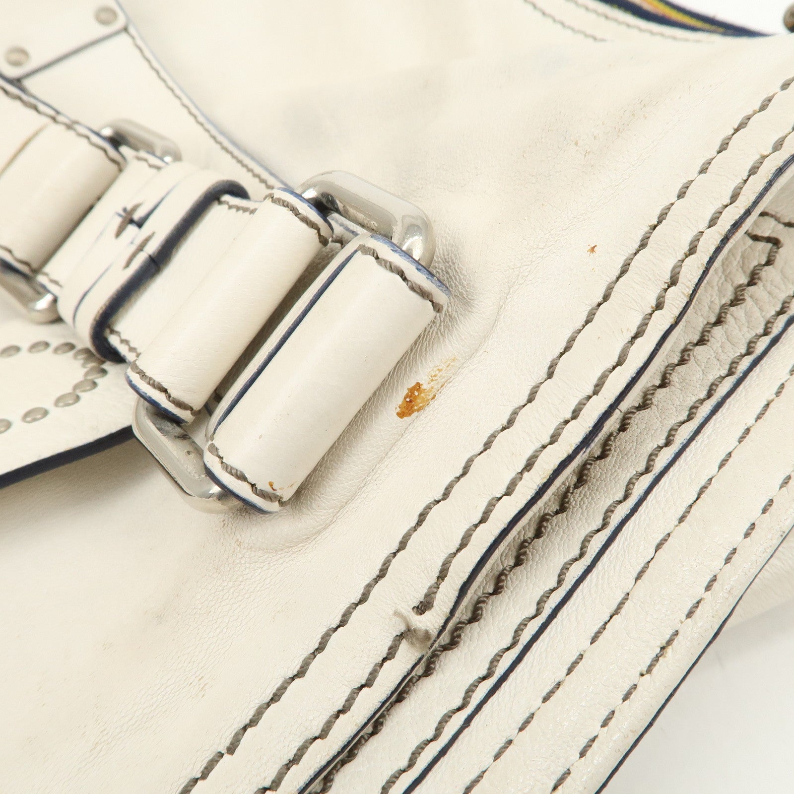 Chloe Patsy Studs Logo Leather Tote Bag Shoulder Bag Ivory