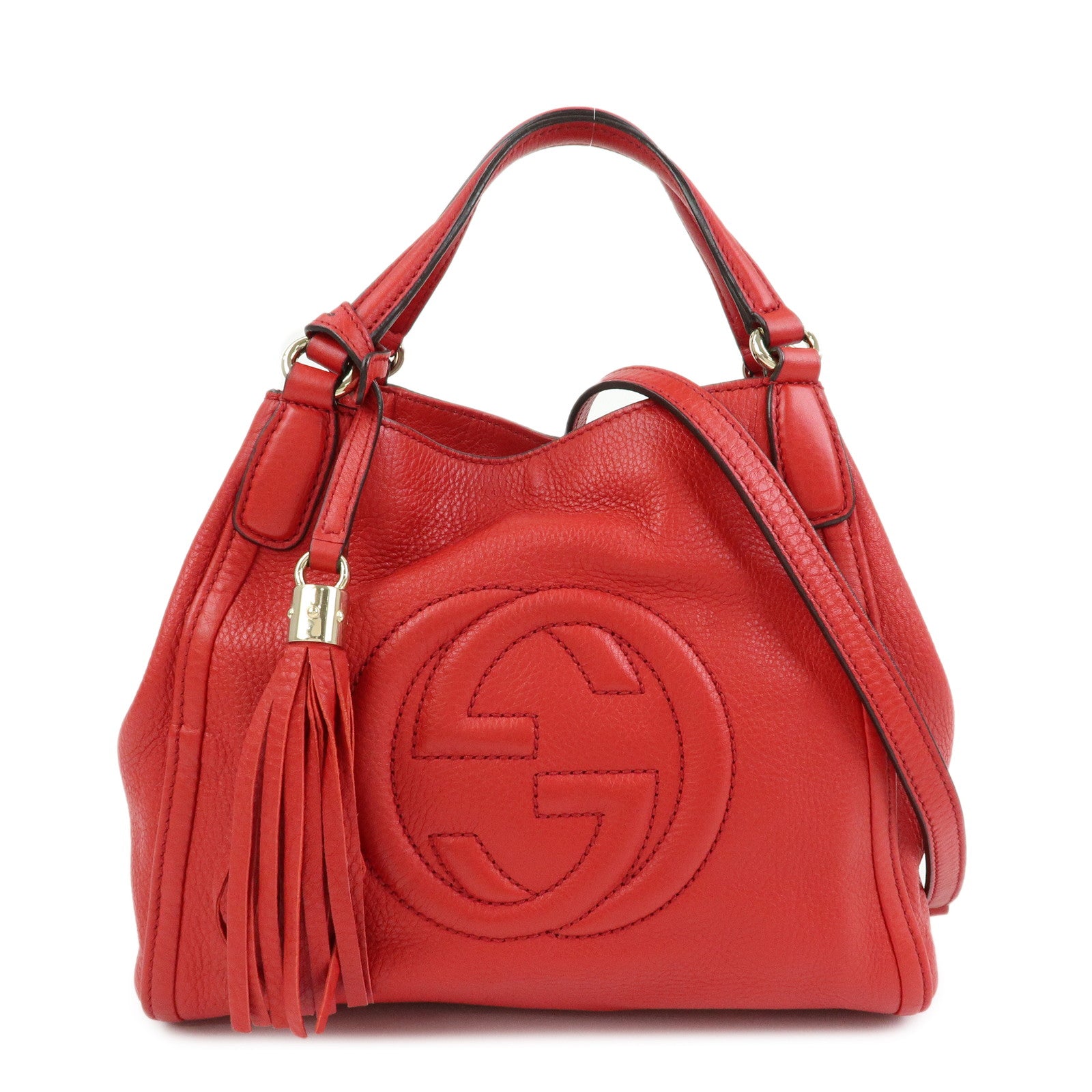 GUCCI SOHO Interlocking G Leather 2Way Bag Hand Bag Red 336751