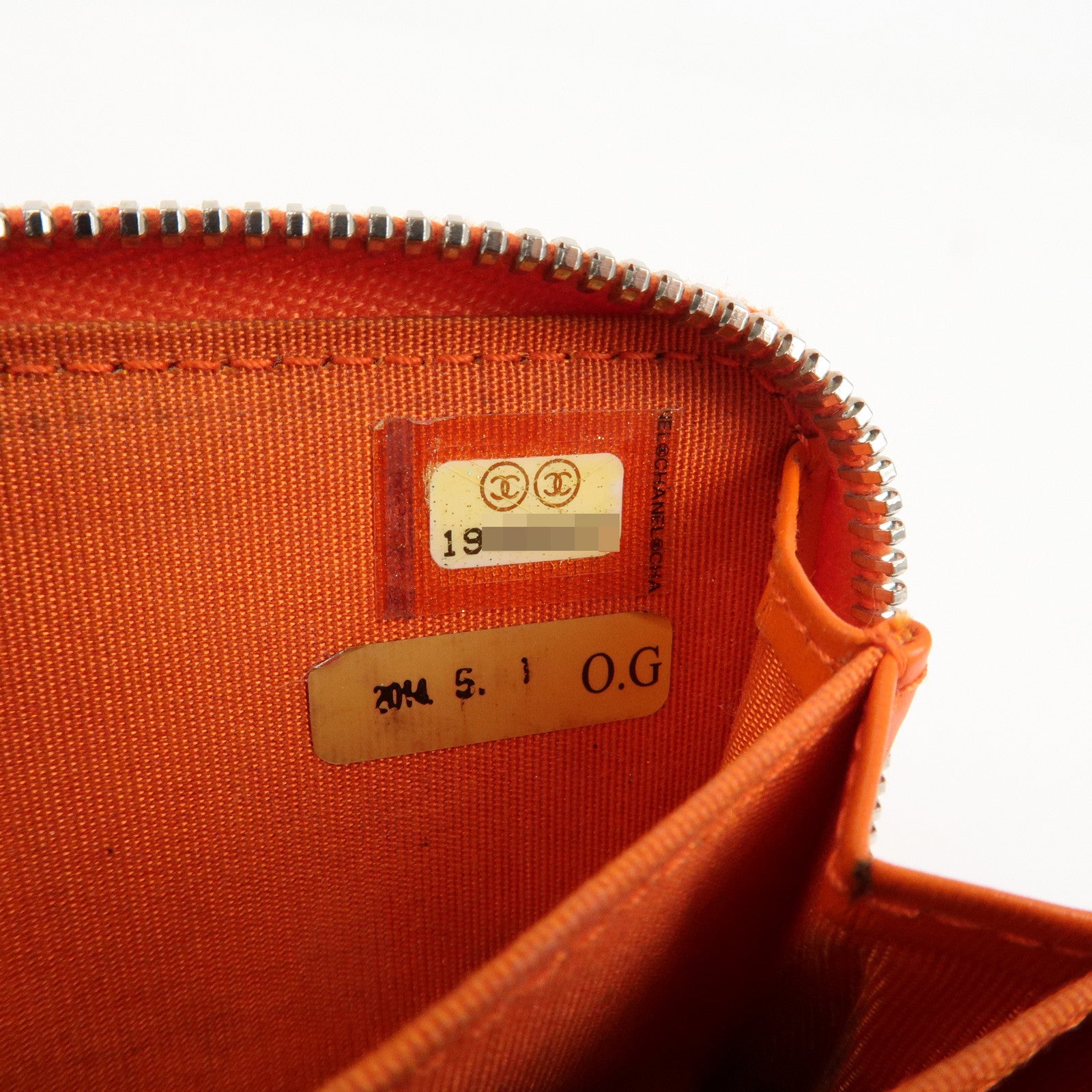 CHANEL COCO Mark Enamel Leather Round Zippy Coin Case Orange A68890 Used