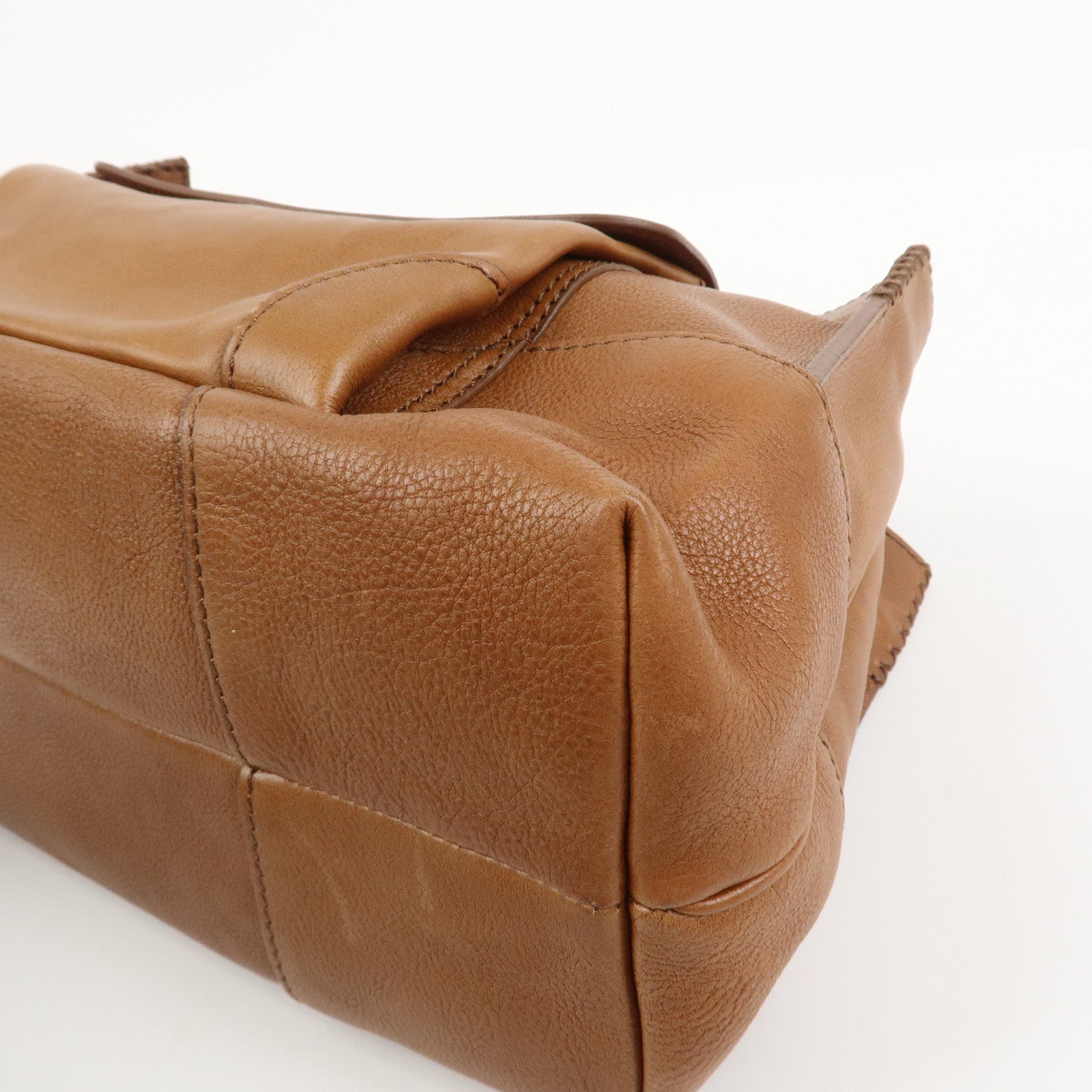 CELINE Logo Leather Boogie Bag Hand Bag Tote Bag Brown