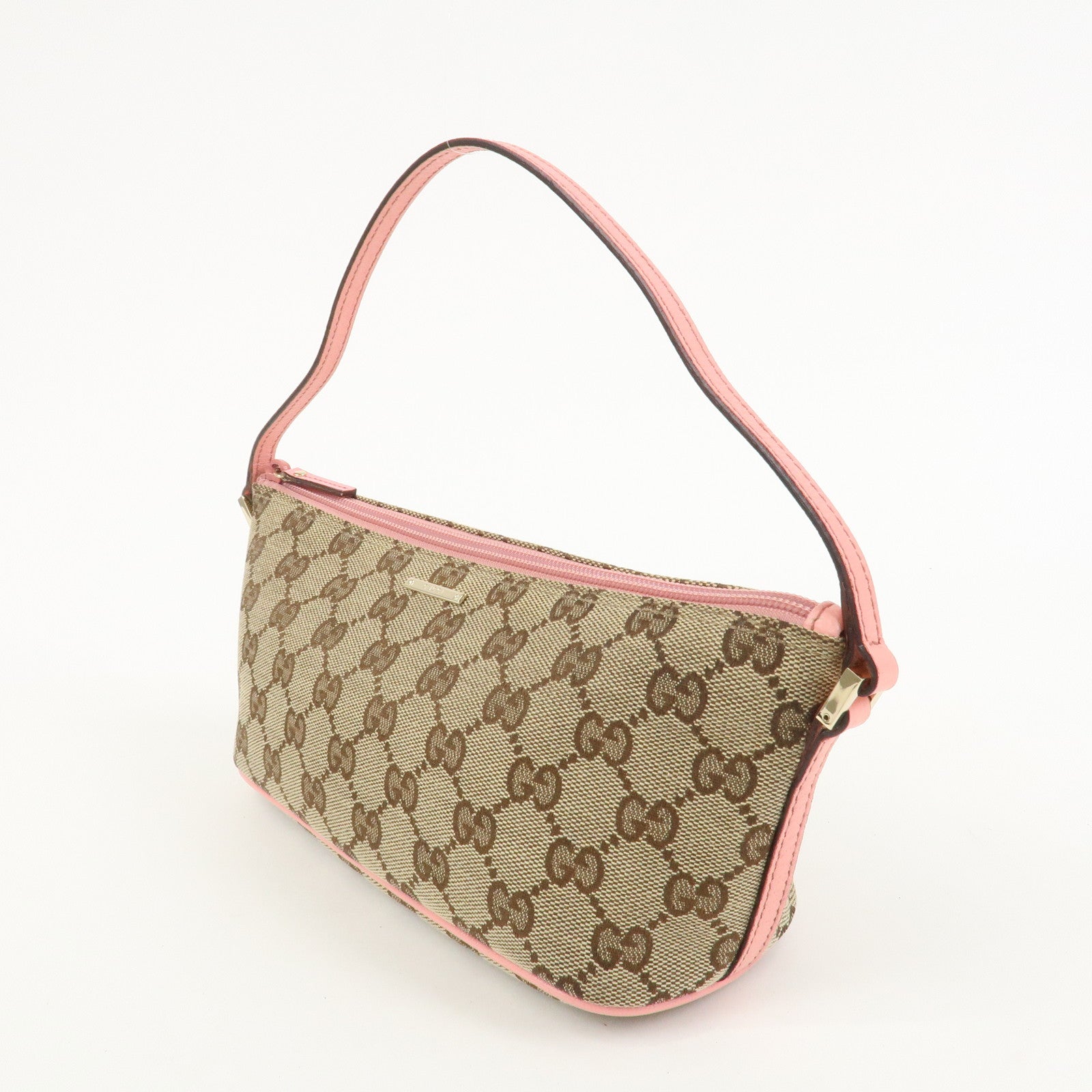 GUCCI Boat Bag GG Canvas Leather Accessory Pouch Hand Bag 07198