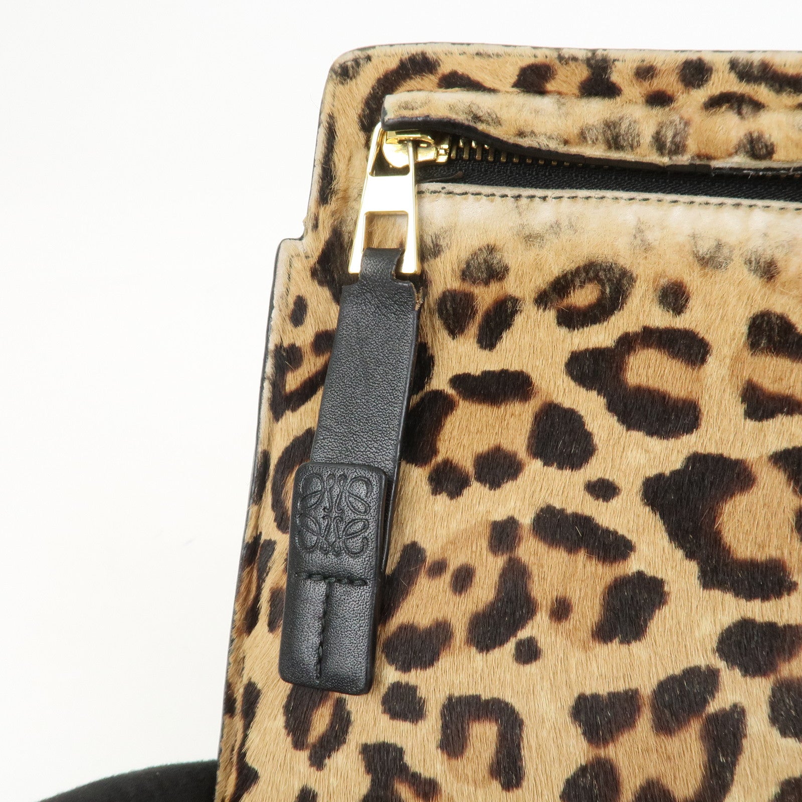 LOEWE Anagram Logo Unborn Calf Leather Clutch Bag Pouch Leopard