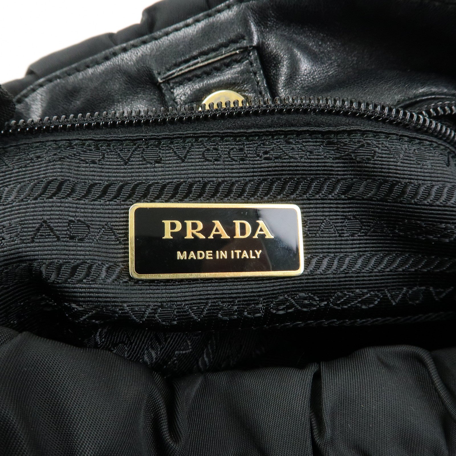 PRADA Ribbon Nylon Leather Shoulder Bag Hand Bag Black BR4237