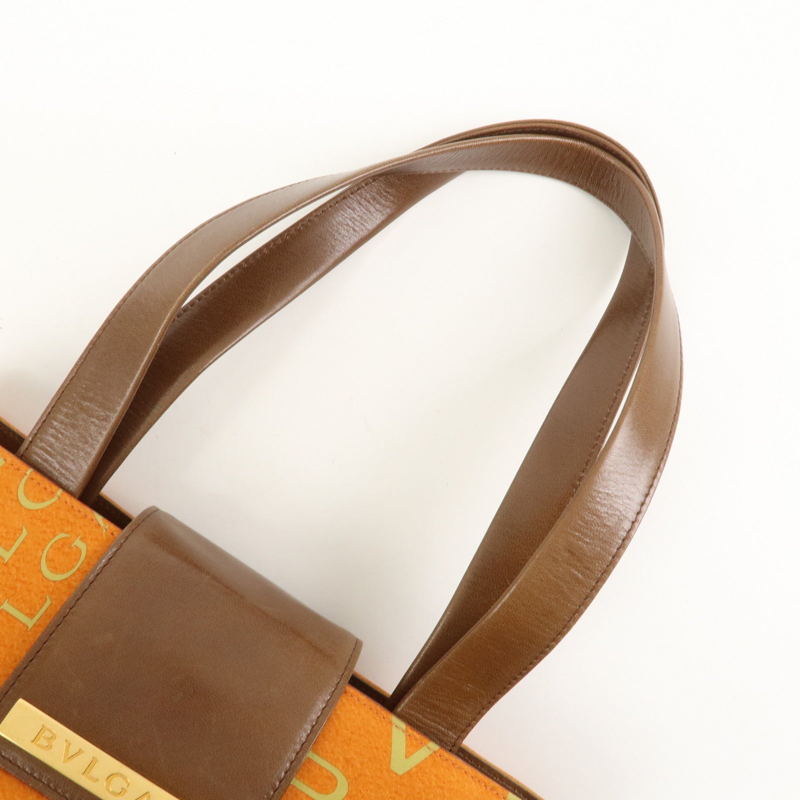 BVLGARI Logo Mania Nylon Leather Shoulder Bag Orange Brown RV EREM