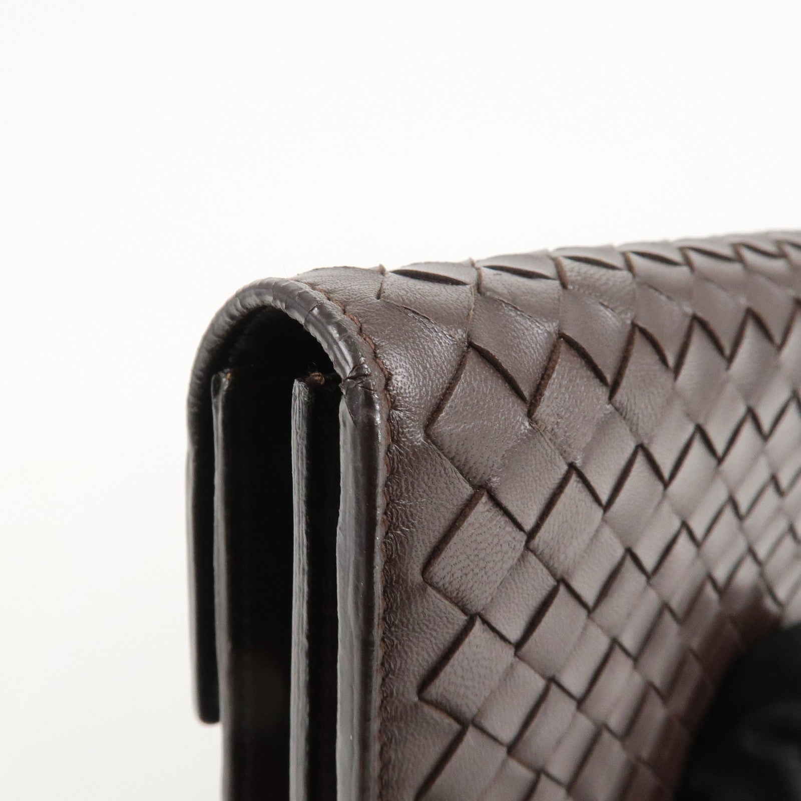 BOTTEGA VENETA Intrecciato Leather Long Wallet Brown Used