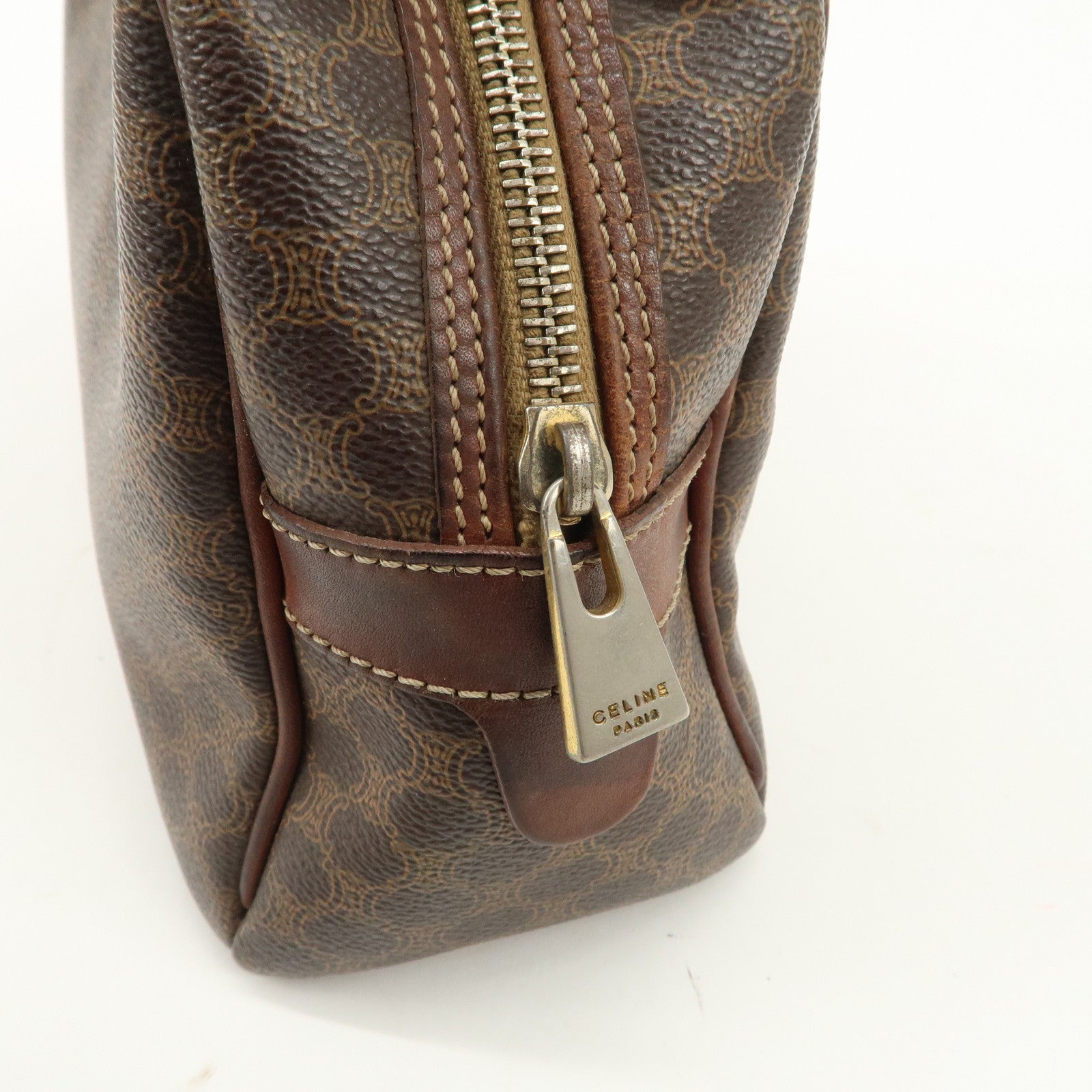 CELINE Macadam PVC Leather Hand Bag Brown Gold HDW