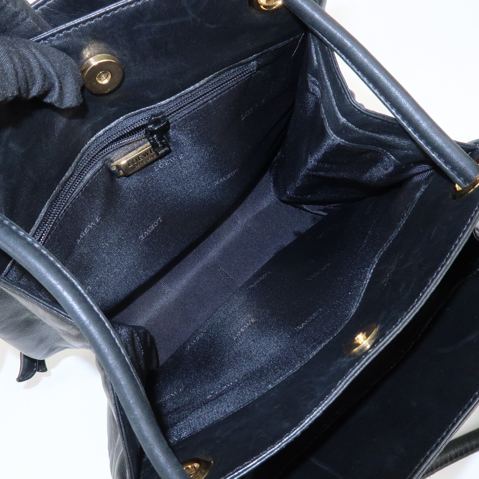 LOEWE Anagram Leather Shoulder Bag Black Gold Hardware Used