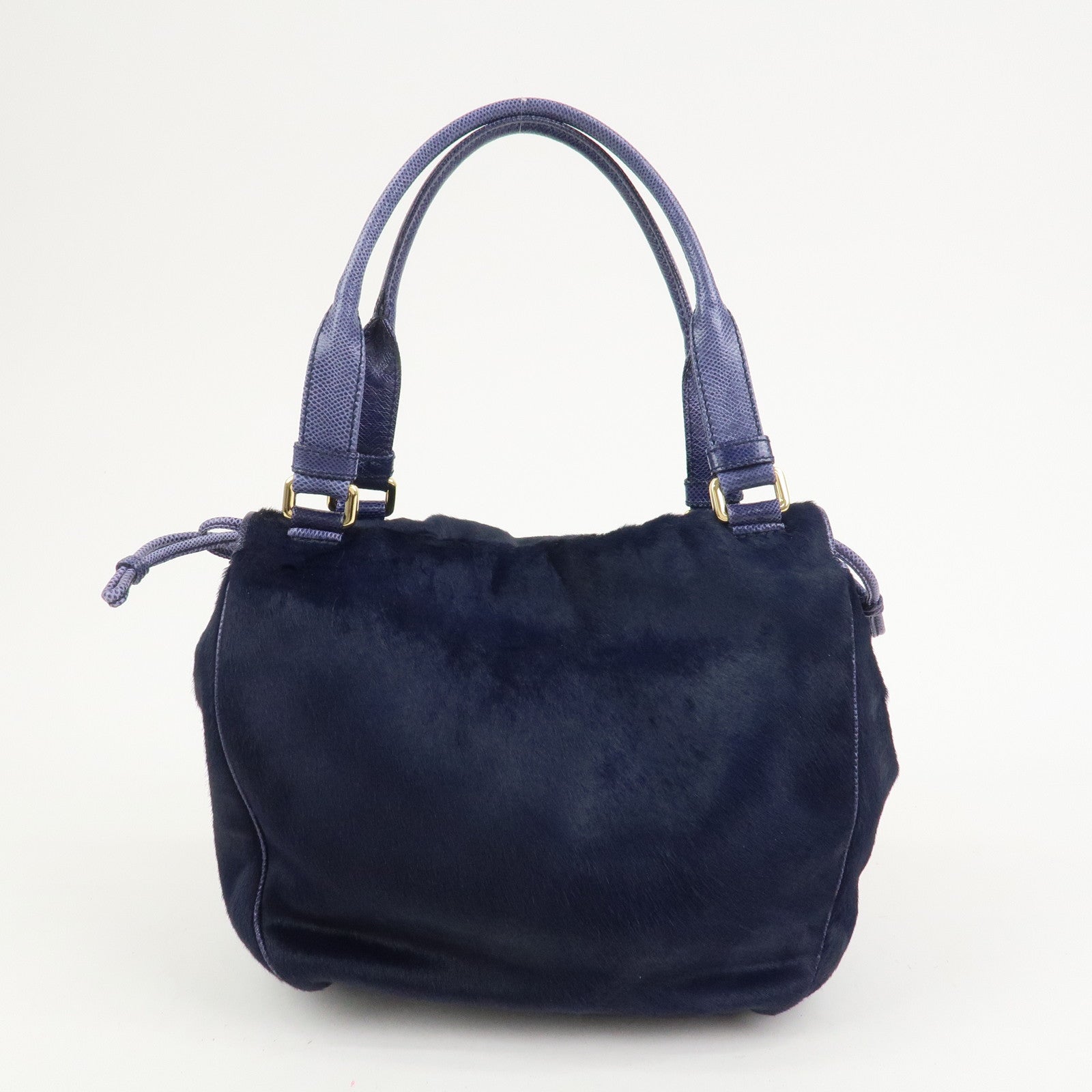 LOEWE Logo Unborn Calf Leather Hand Bag Charm Shoulder Bag Navy