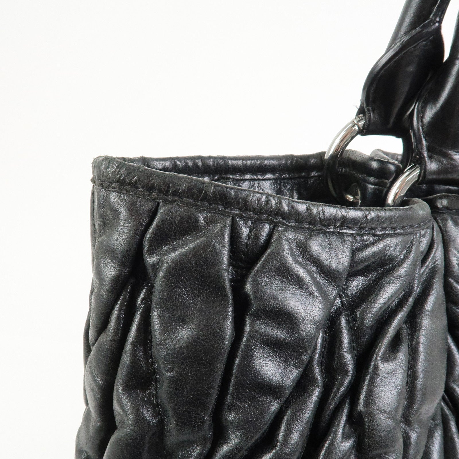 MIU MIU Matelasse Leather 2Way Bag Hand Bag Shoulder Bag Black