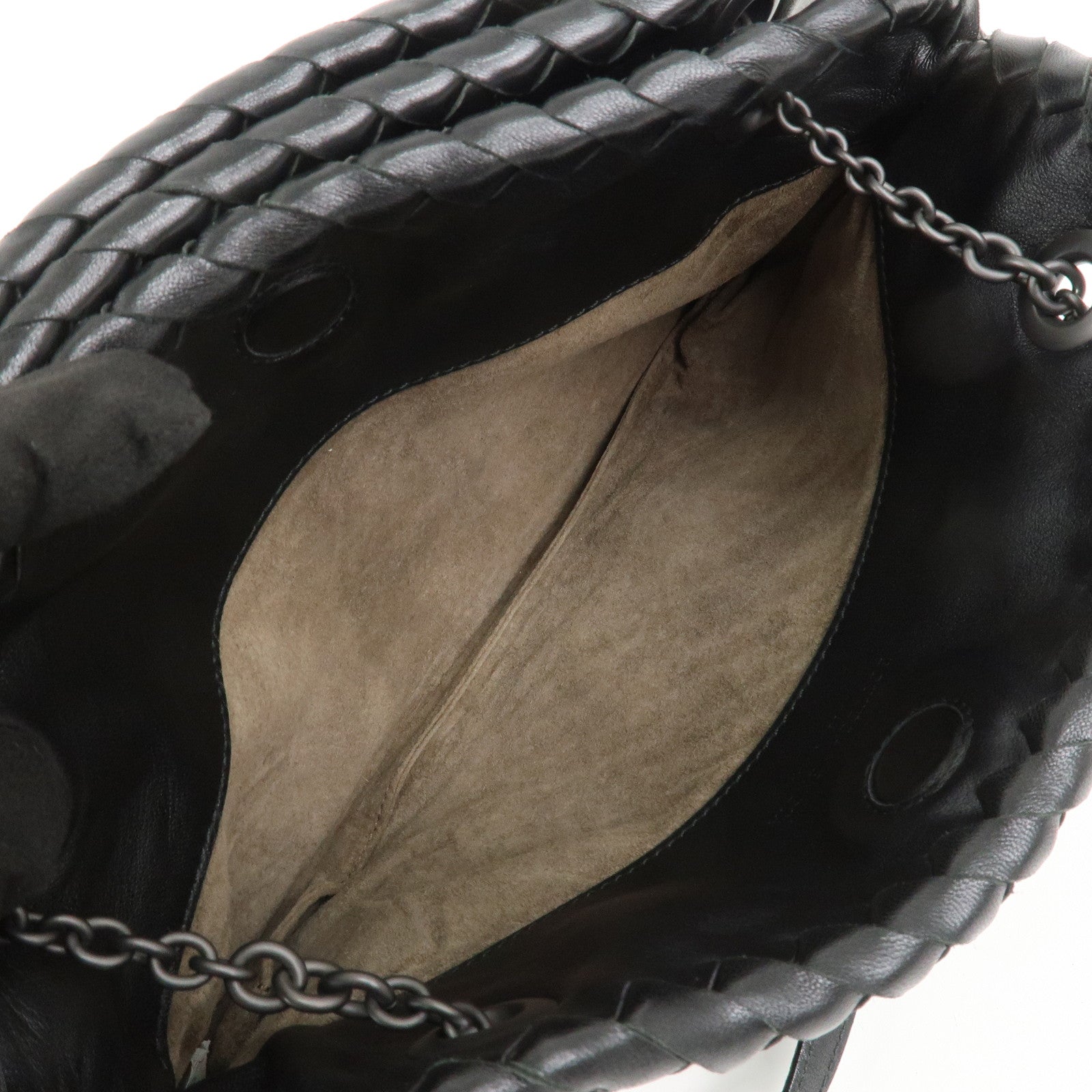 BOTTEGA VENETA Intrecciato Leather Chain Shoulder Bag Black 293747