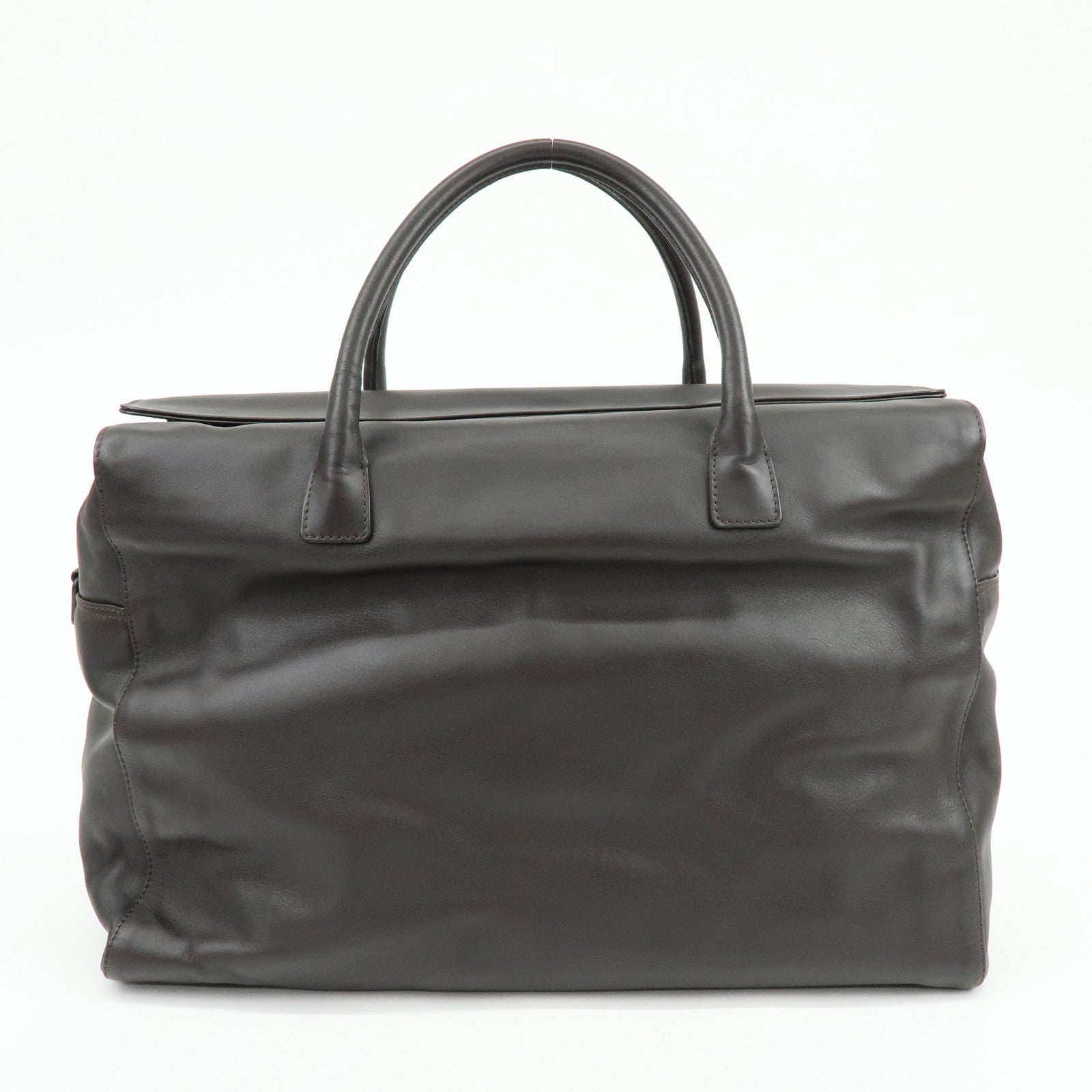 CHANEL COCO Mark Calf Skin Boston Bag Travel Bag Dark Brown