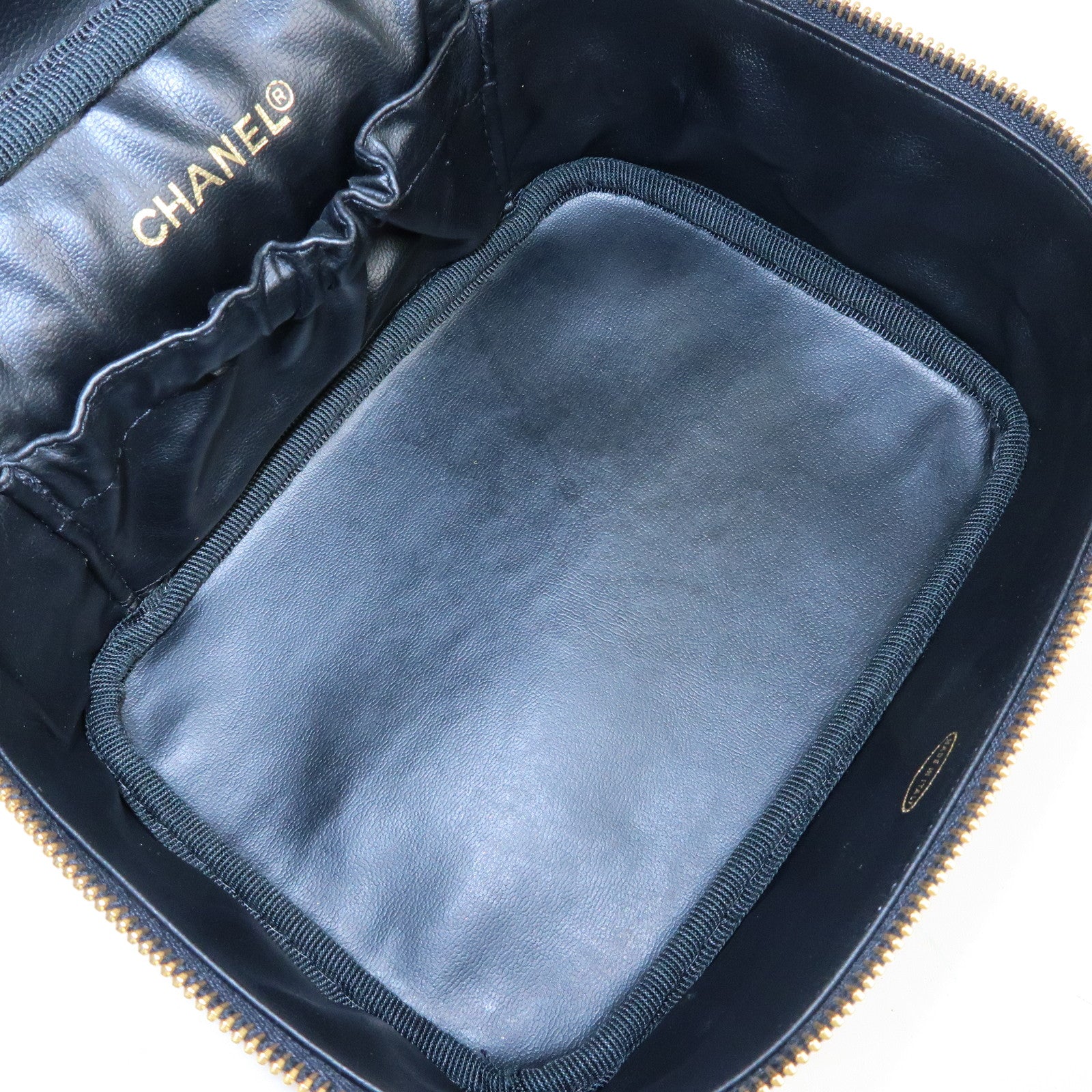 CHANEL Bicolore Lamb Skin Vanity Bag Cosmetic Pouch Black A01618