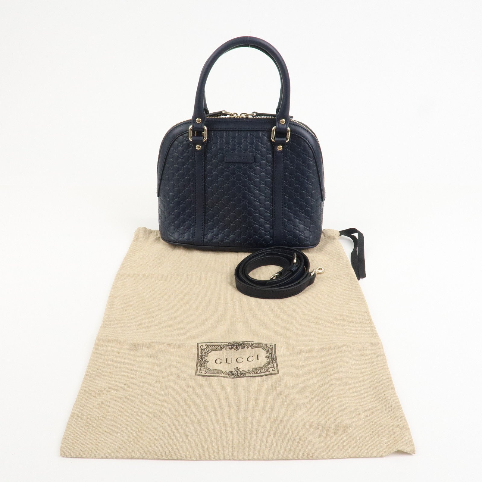 GUCCI Micro Guccissima Leather 2Way Hand Shoulder Bag Navy 449654