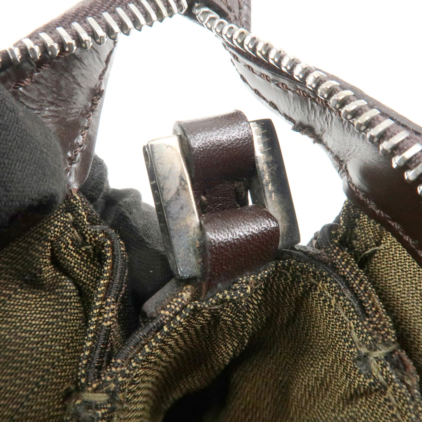 FENDI Zucca Canvas Leather Shoulder Bag Black Brown Silver HDW Used