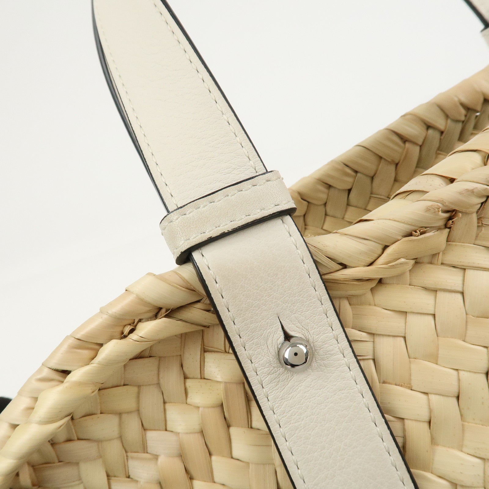 LOEWE Raffia Leather Small Basket Bag Hand Bag Natural White