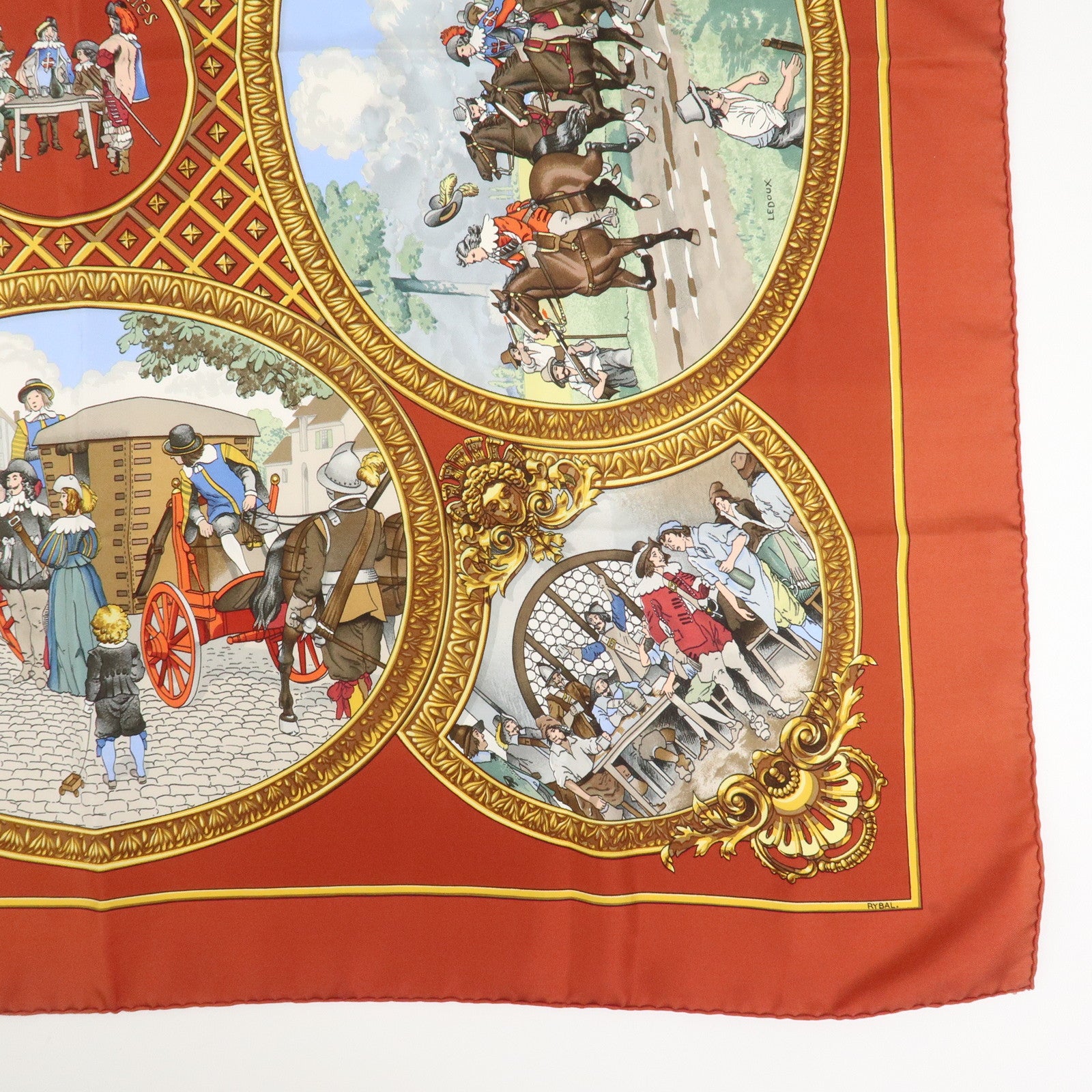 HERMES Carre 90 Silk 100% Scarf Les Trois Mousquetaires Red
