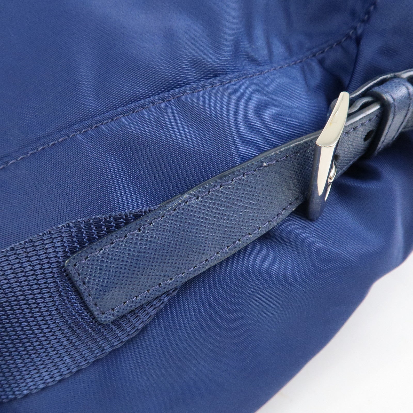 PRADA Triangle Logo Nylon Saffiano Leather Backpack Navy BZ0032