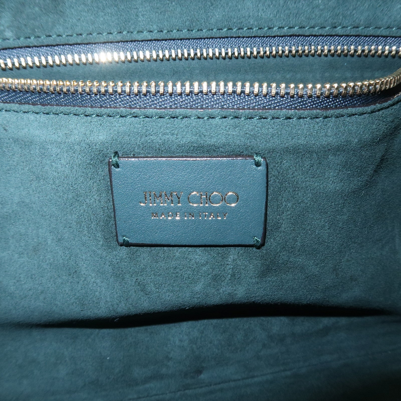 JIMMY CHOO VARENNE Suede Leather Chain Shoulder Bag Dark Green