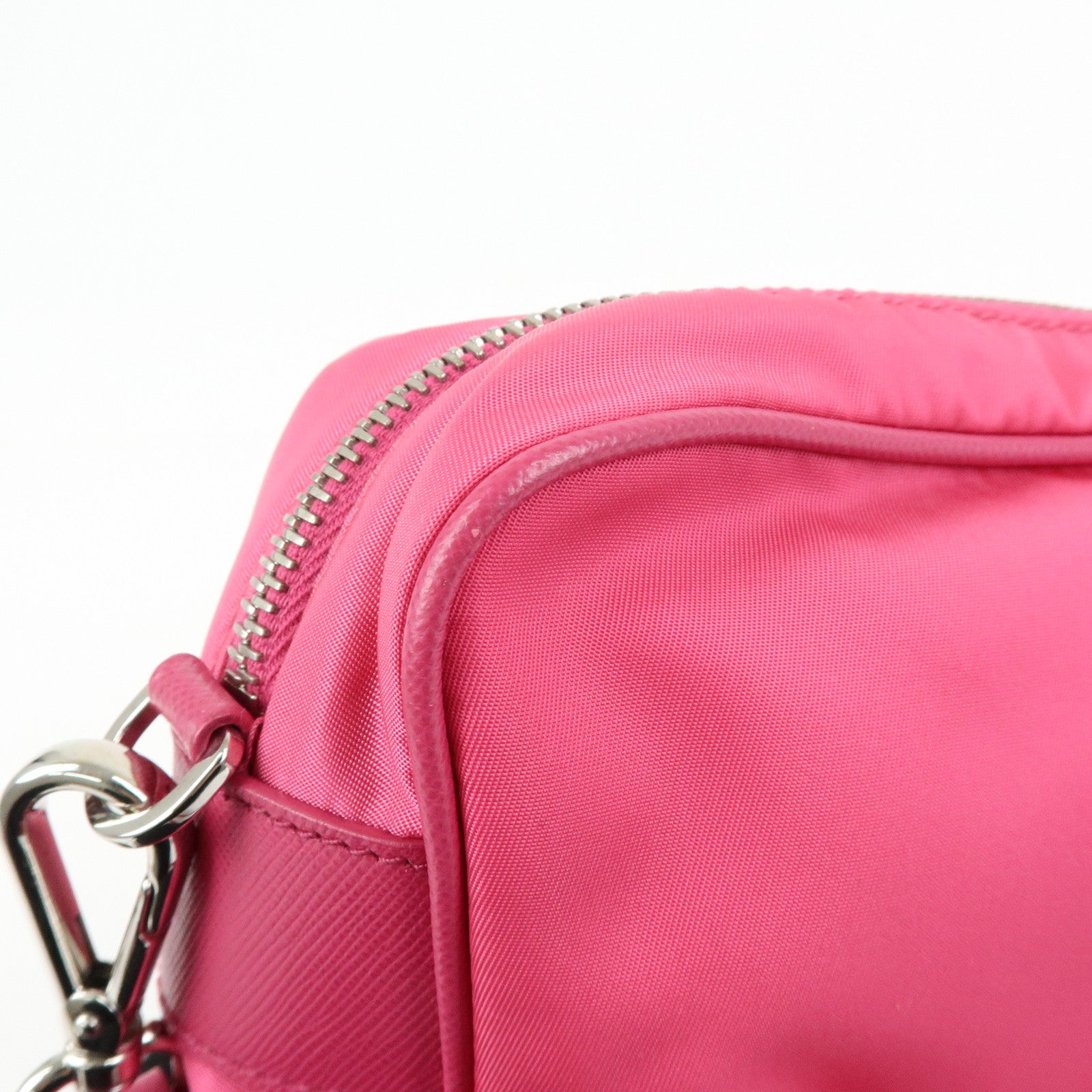 PRADA Triangle Logo Nylon Saffiano Leather Shoulder Bag Pink BT1010