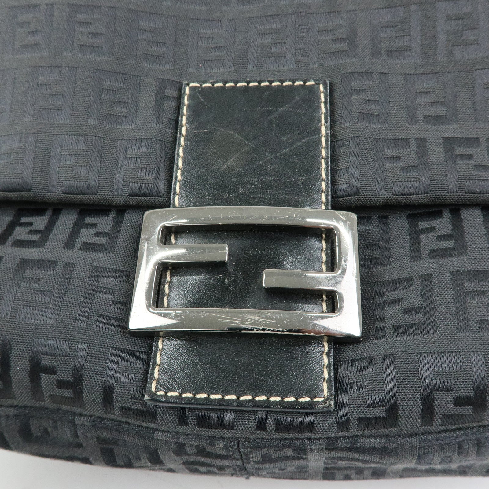FENDI Zucchino Mamma Baguette Nylon Leather Shoulder Bag 8BR001