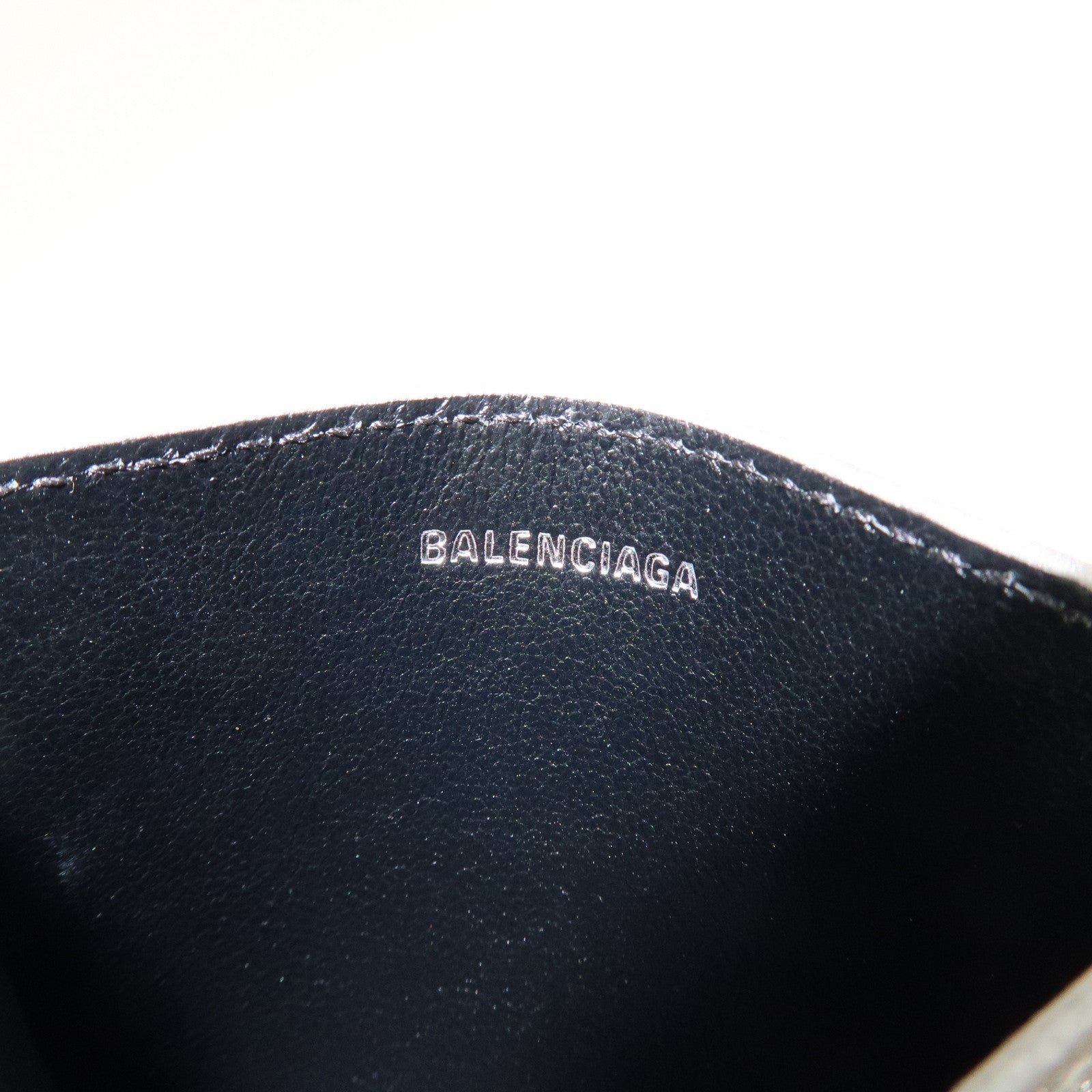 BALENCIAGA Logo Leather Card Case Card Holder Silver