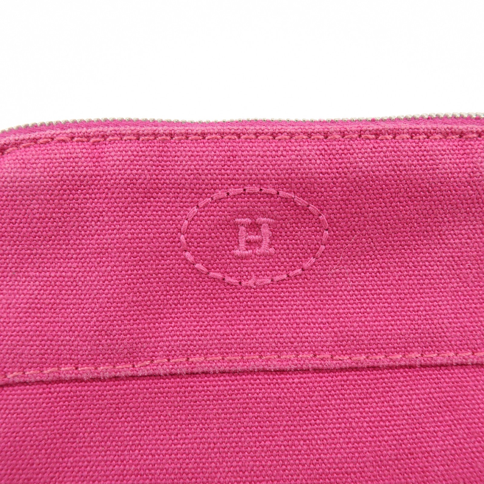 HERMES Bolide Set of 2 Canvas Leather Cosmetic Pouch Pink Red
