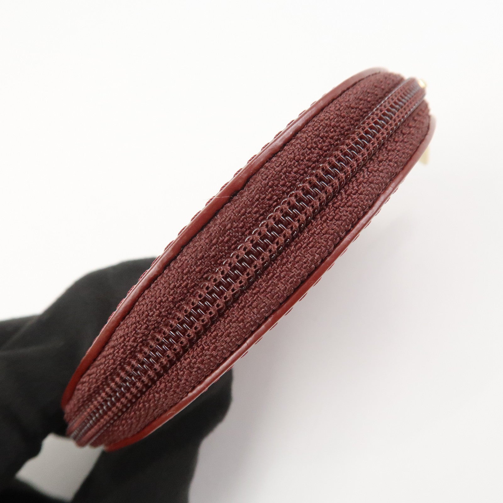 Cartier Must Line Leather Coin Case Coin Purse Wine Red