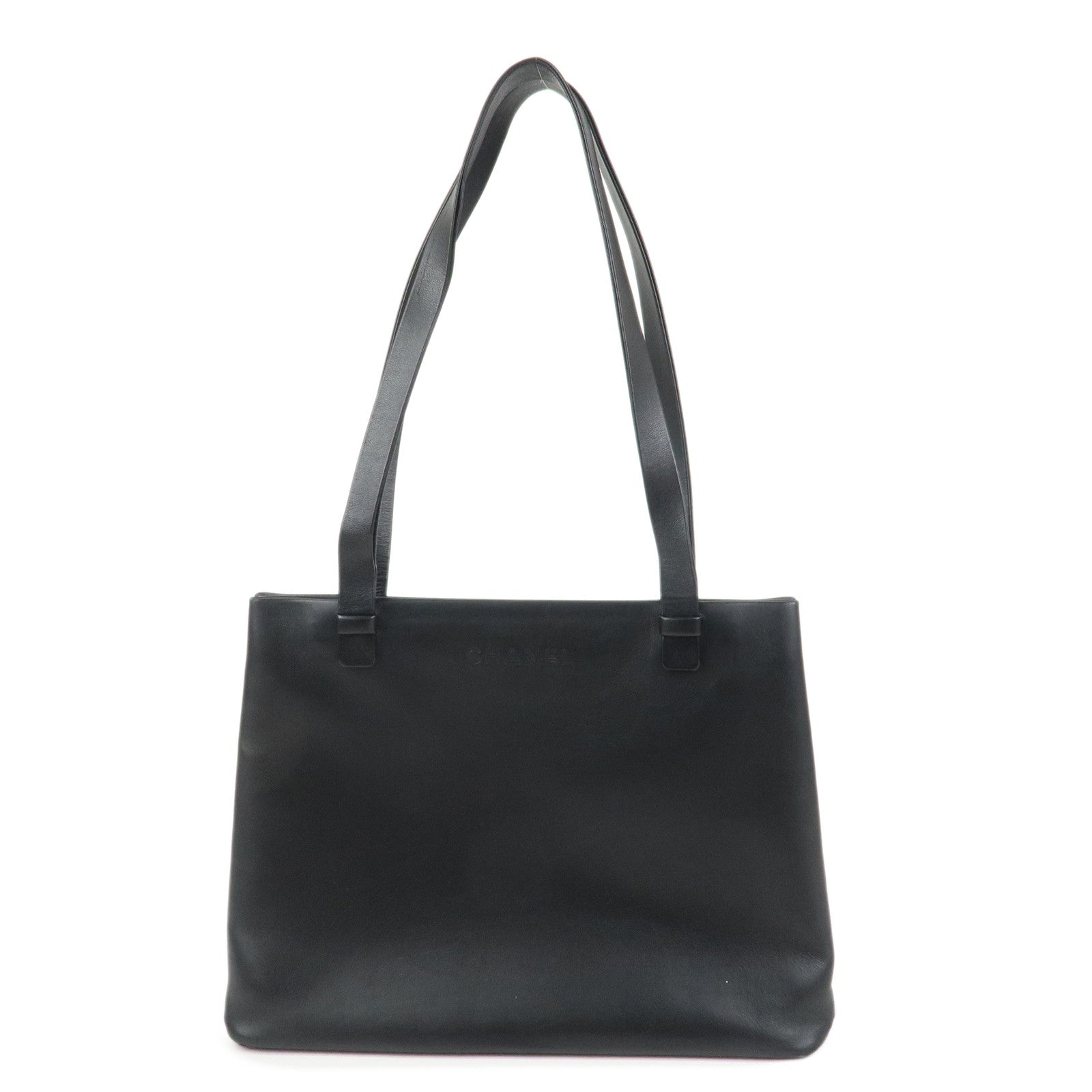 CHANEL Logo Leather Shoulder Bag Tote Bag Hand Bag Black