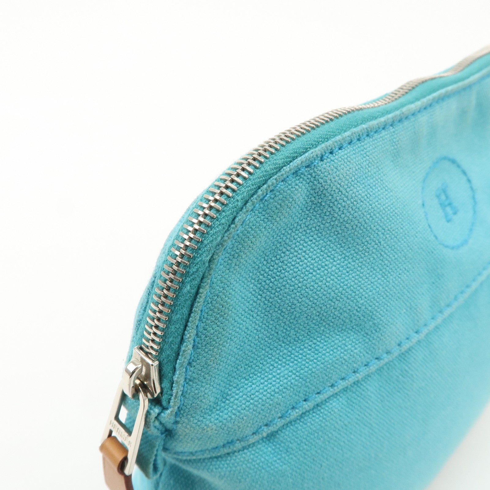 HERMES Set of 2 Leather Canvas Pouch Cosmetic Pouch Pink Blue Used