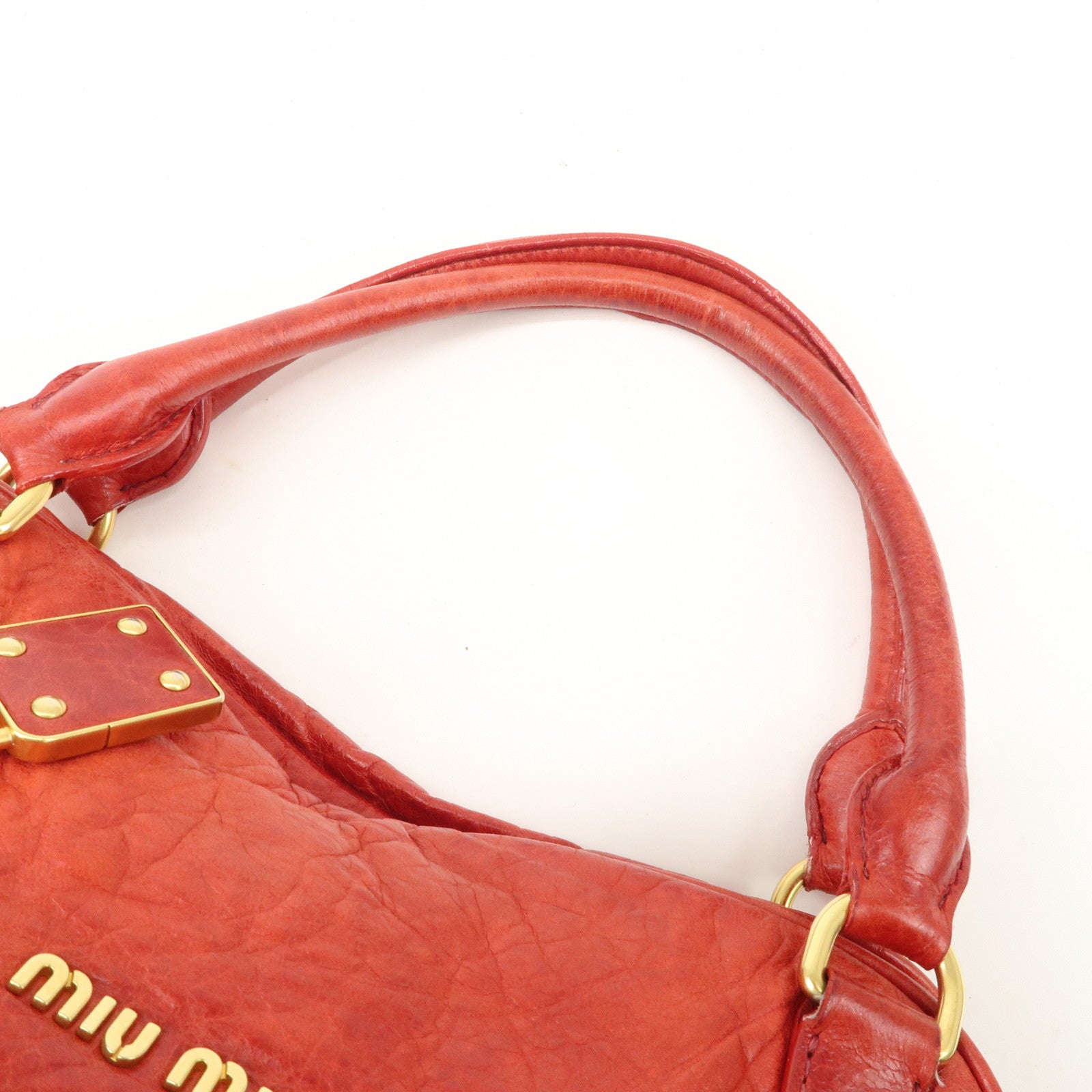 MIU MIU Leather 2WAY Bag Hand Bag Shoulder Bag Red Gold HDW Used