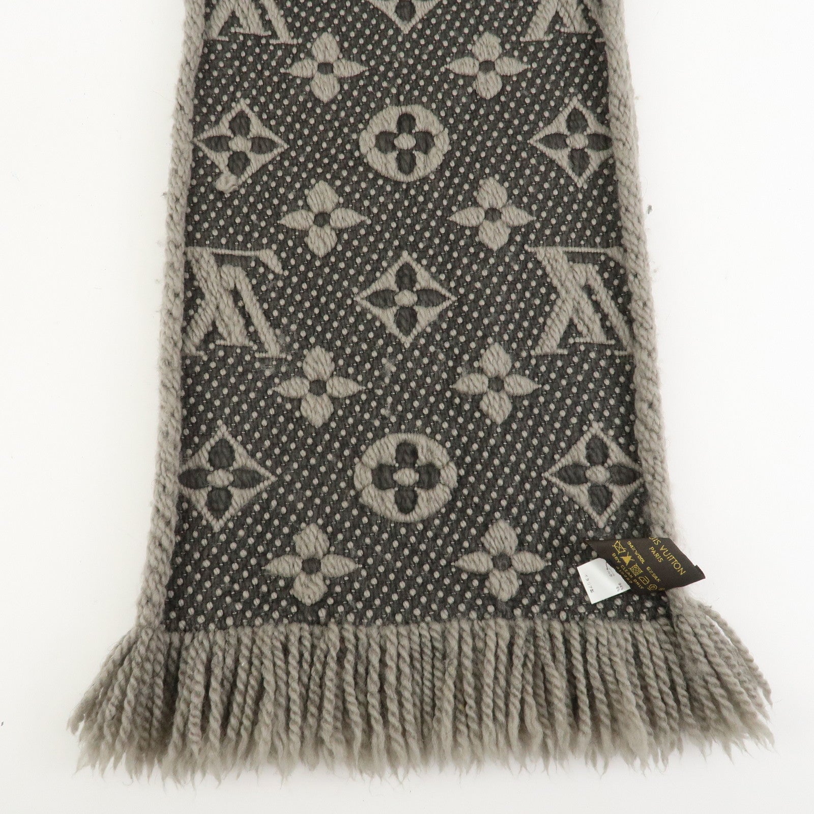 Louis Vuitton Monogram Escharp Logomania Wool Silk Scarf Gray