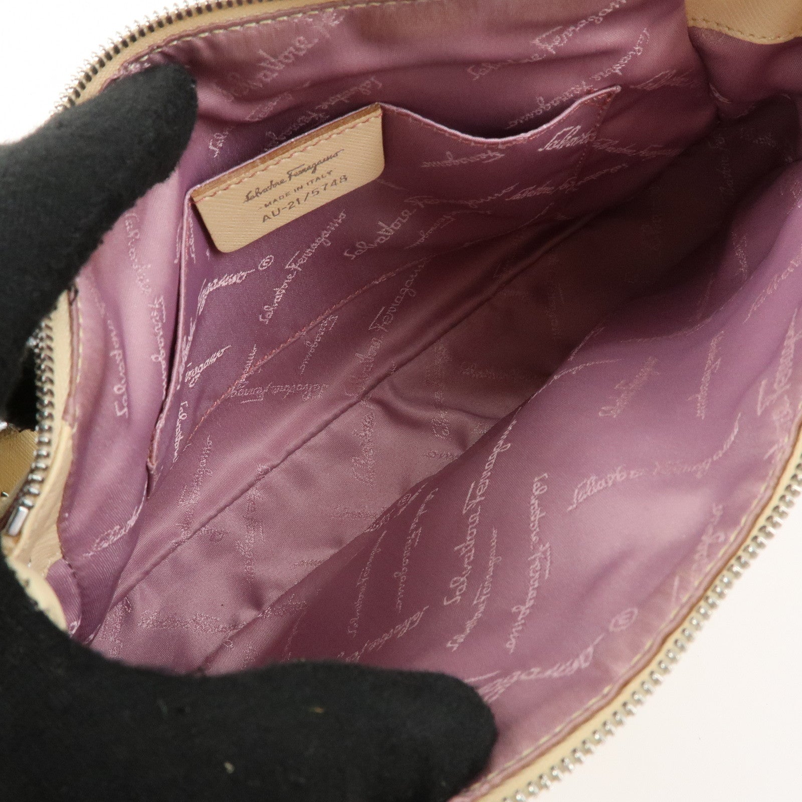 Ferragamo Gancini Suede Leather Shoulder Bag Hand Bag Beige