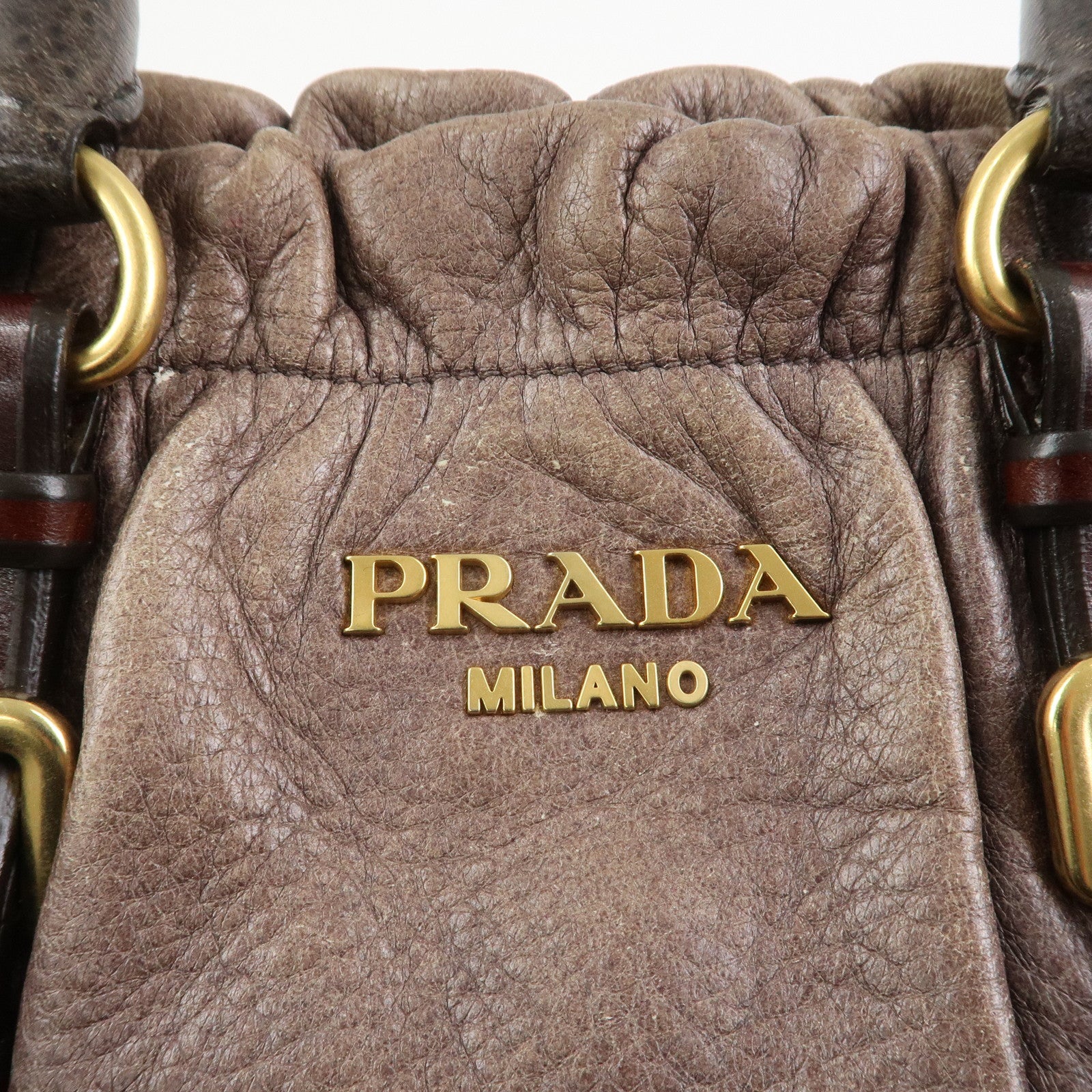 PRADA Leather 2Way Bag Hand Bag Shoulder Bag Brown