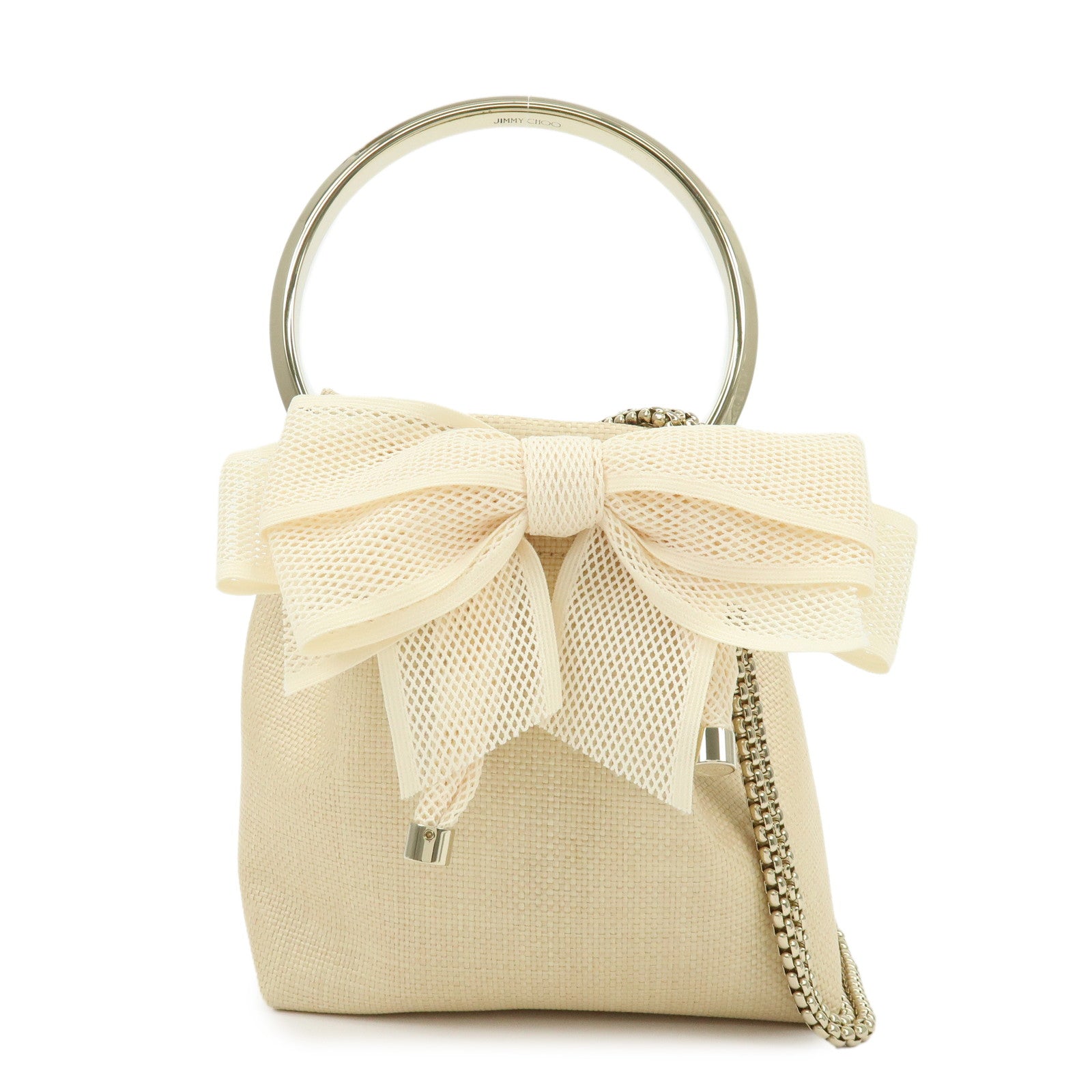 JIMMY CHOO Bon Bon Raffia 2Way Bag Chain Shoulder Bag Natural