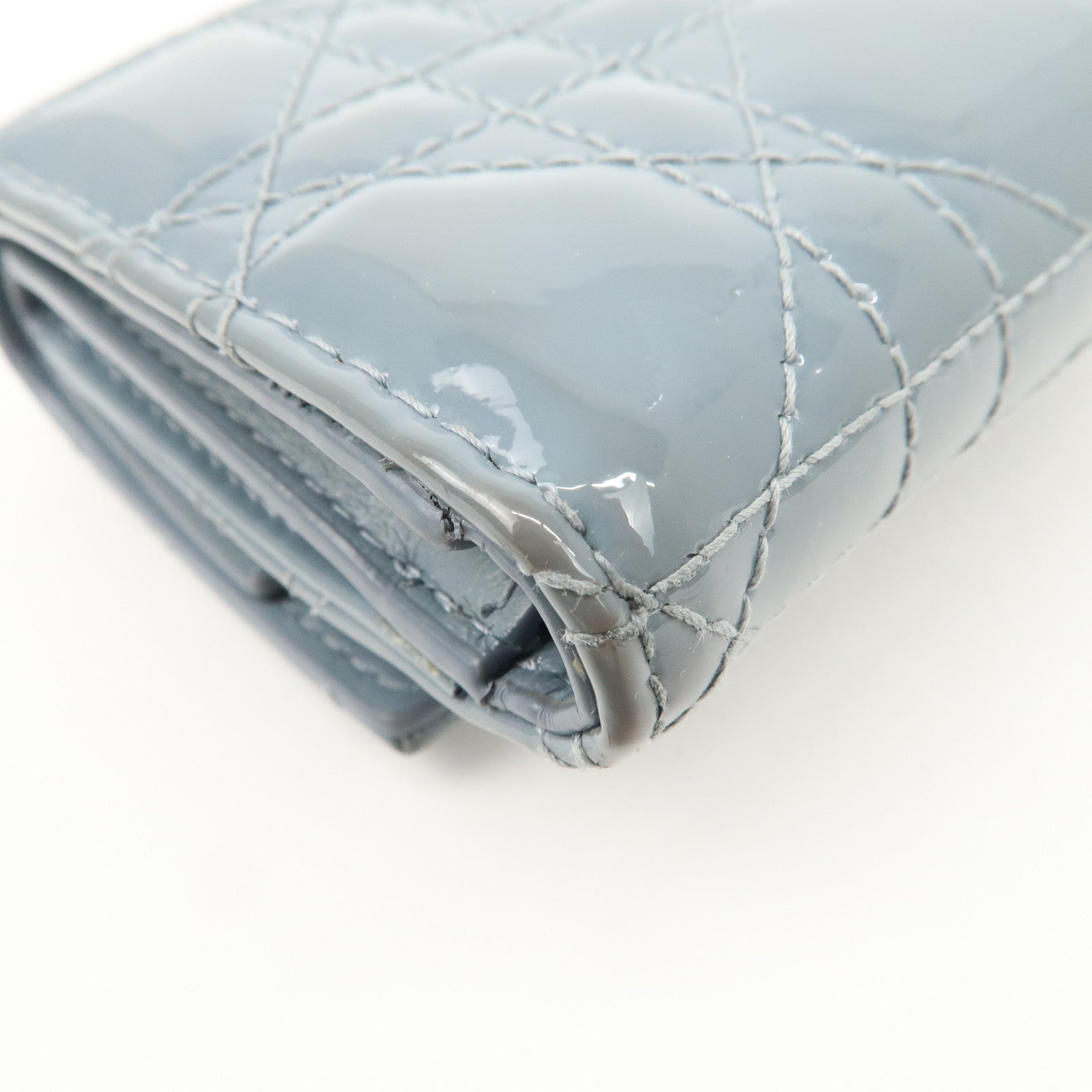 Christian Dior Cannage Patent Leather Compact Wallet Blue Used