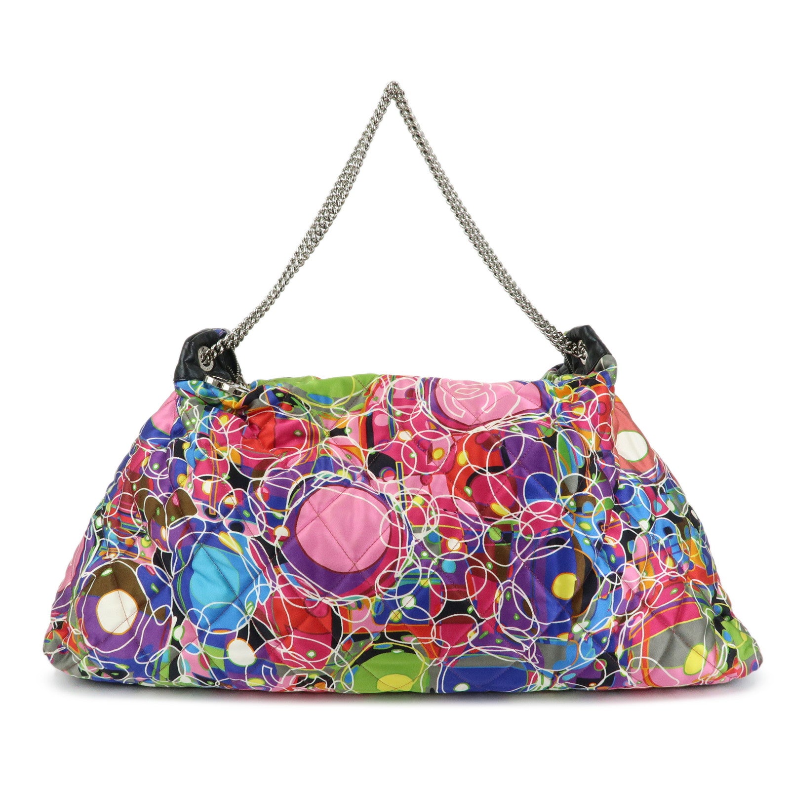 CHANEL Silk Leather Quilting Chain Shoulder Bag Hand Bag Multicolor