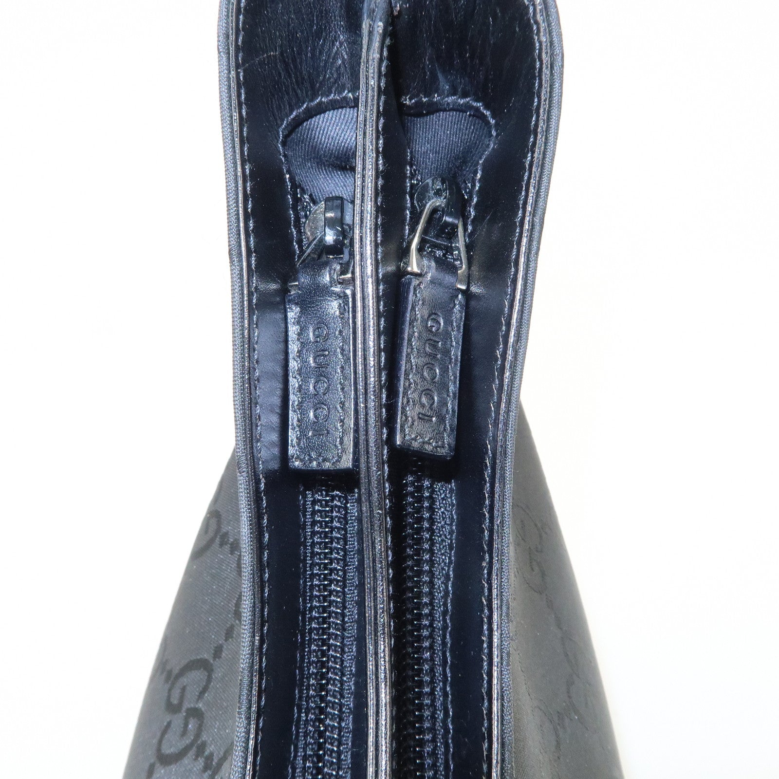 GUCCI GG Nylon Leather Shoulder Bag Hand Bag Silver HDW Black 31769 Used