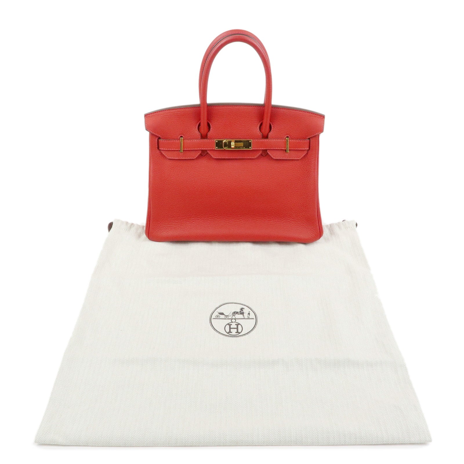 HERMES Birkin 30 Togo Leather Hand Bag □R Stamped Rouge Casaque