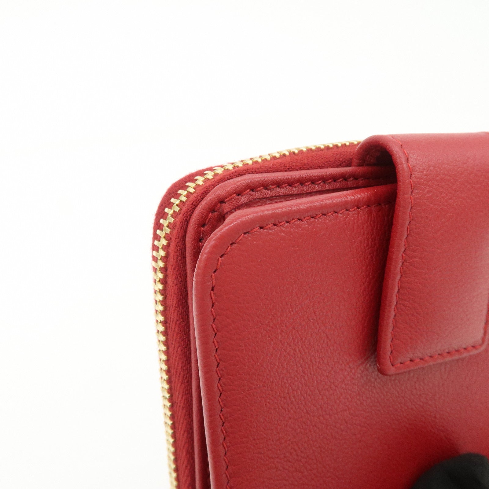SAINT LAURENT Leather Compact Bi-fold Wallet Red