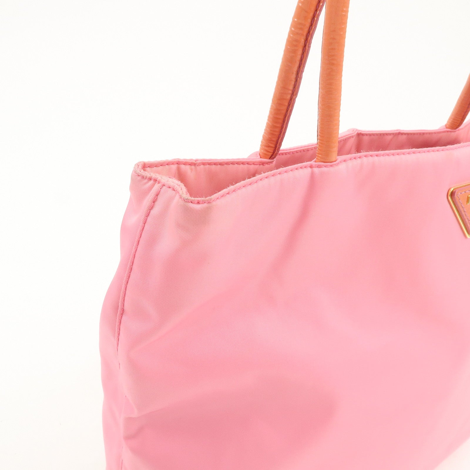 PRADA Triangle Logo Nylon Patent Leather Tote Bag Shoulder Bag Pink