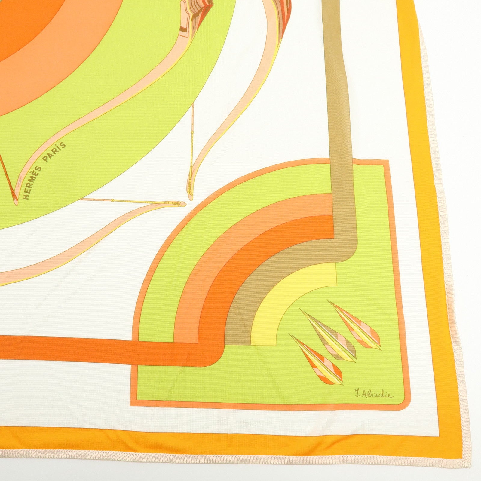 HERMES Carre 90 Silk 100% Scarf ARCS~EN~CIEL Orange White